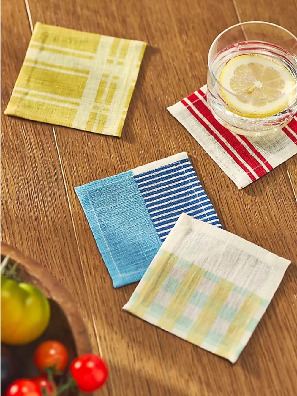 Anthropologie Set of 4 Linen Cocktail Napkins Multicolor